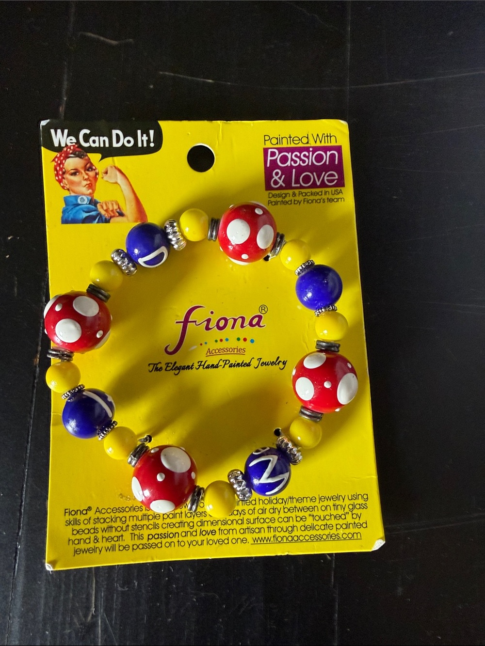 Fiona Hand-Painted Red, Yellow & Blue Bead Bracelet